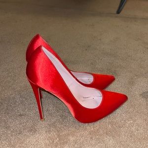 red satin heels